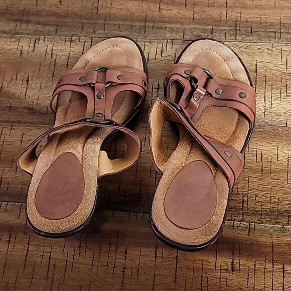 John A Frye Elvira Brown Studded Leather Slip On Heel Sandals - Picture 4 of 10